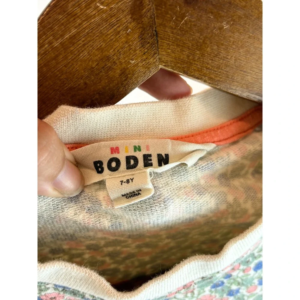 Mini Boden Jersey Dress Kids 7-8Y Multi Floral Bunny Applique Long Sleeve Spring